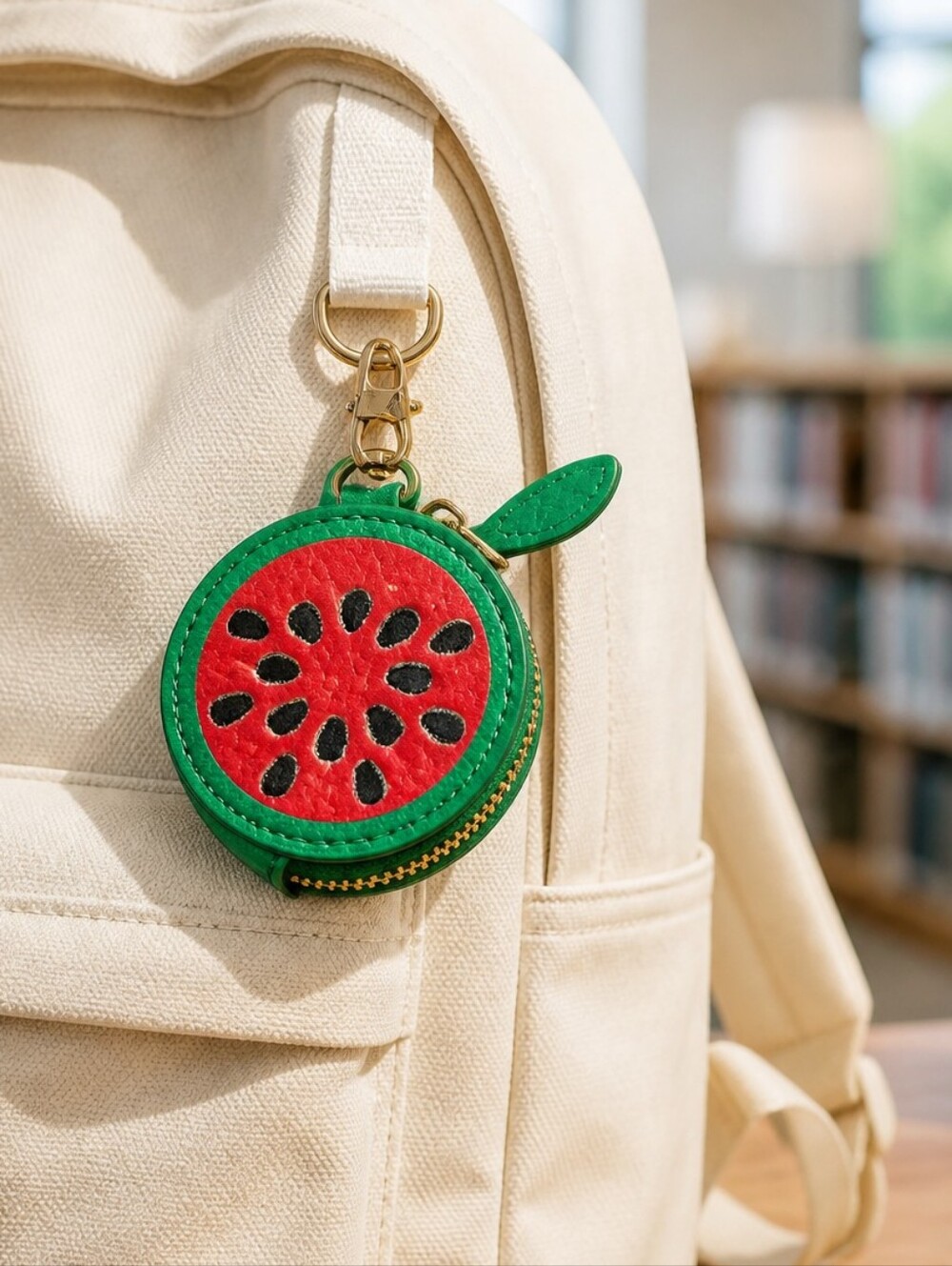 Watermelon Mini Coin Purse Keychain 🍉 Fruit Shaped Faux Leather Keyfob Pouch